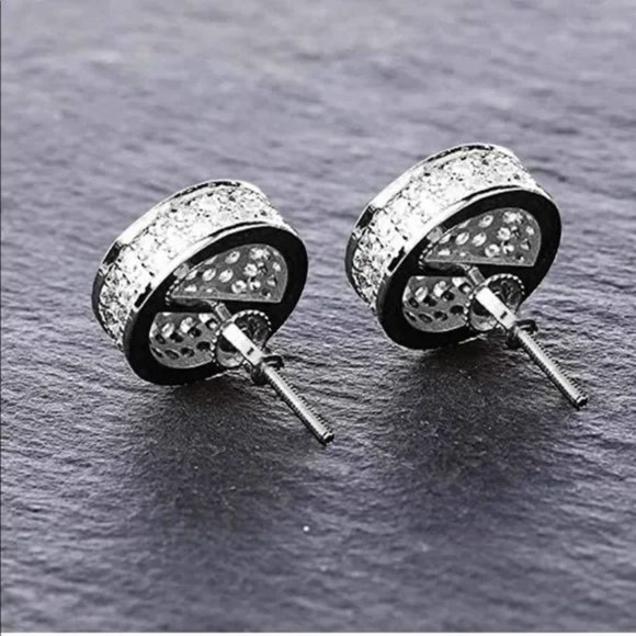 New Men’s Iced Out Sterling Silver Stud Earrings - Picture 4 of 8